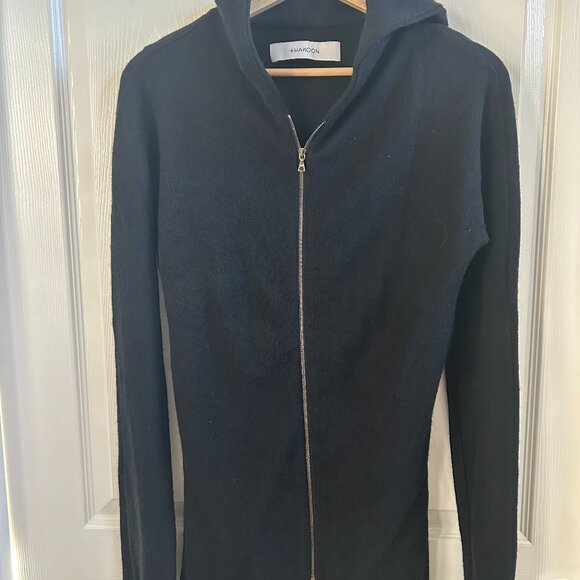 Thakoon Hoodie Womans SZ4/S Black Italian Wool Knit Full Zip Crop Back - Picture 4 of 9